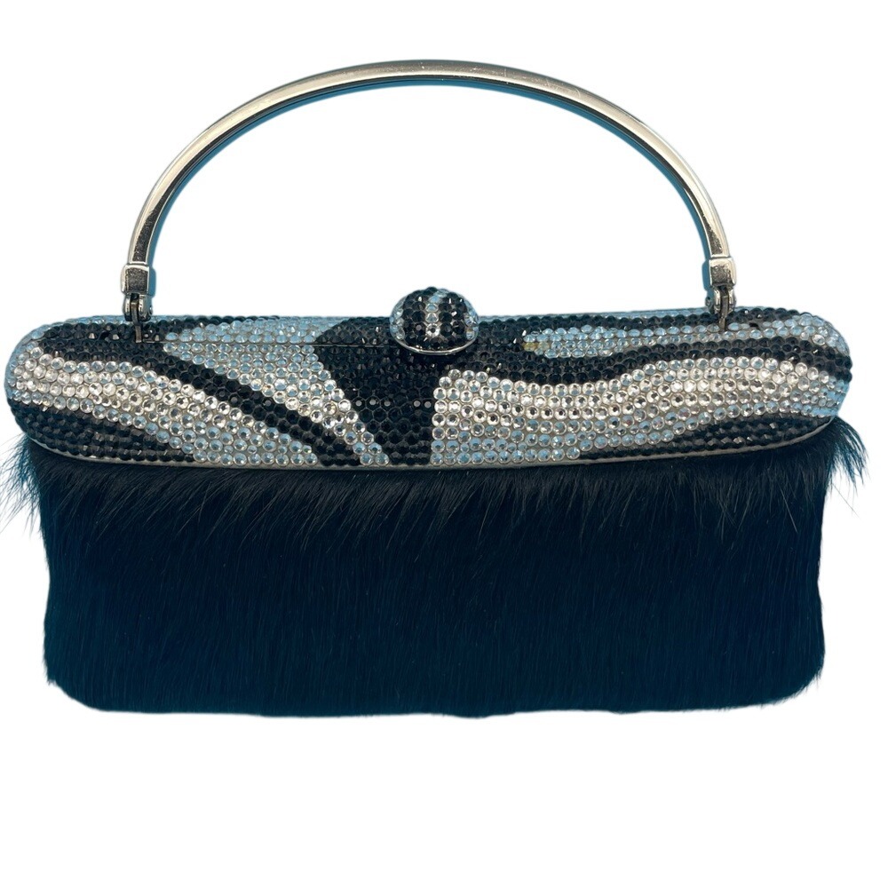Isabella Adams New York Crystal Zebra Pattern Black Fur‎ Evening Bag